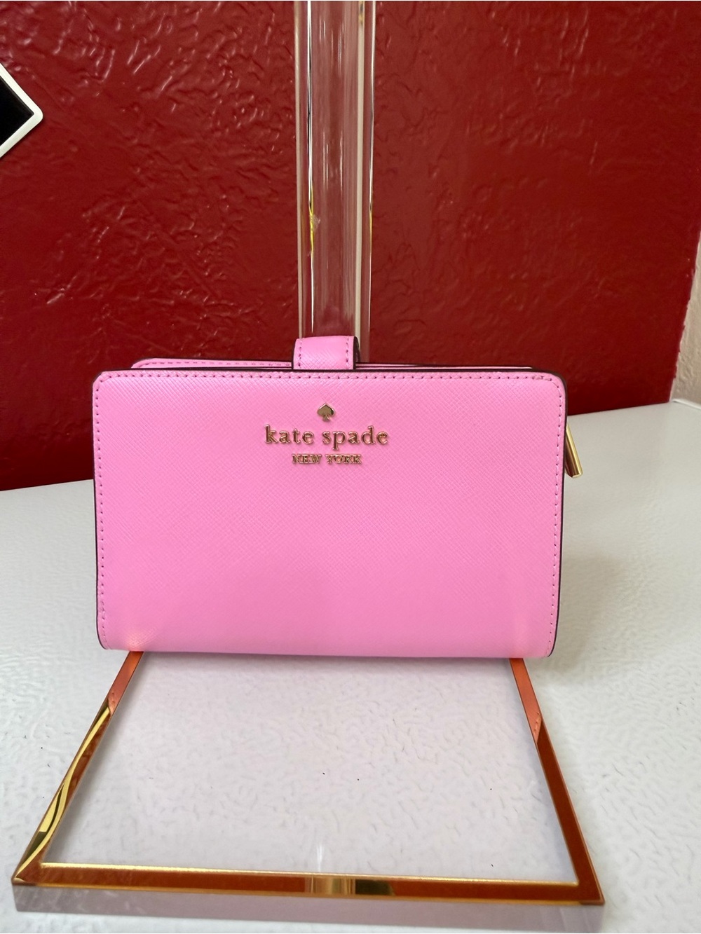 kate spade Pink Leather Zip Around Wallet with Gold Logo